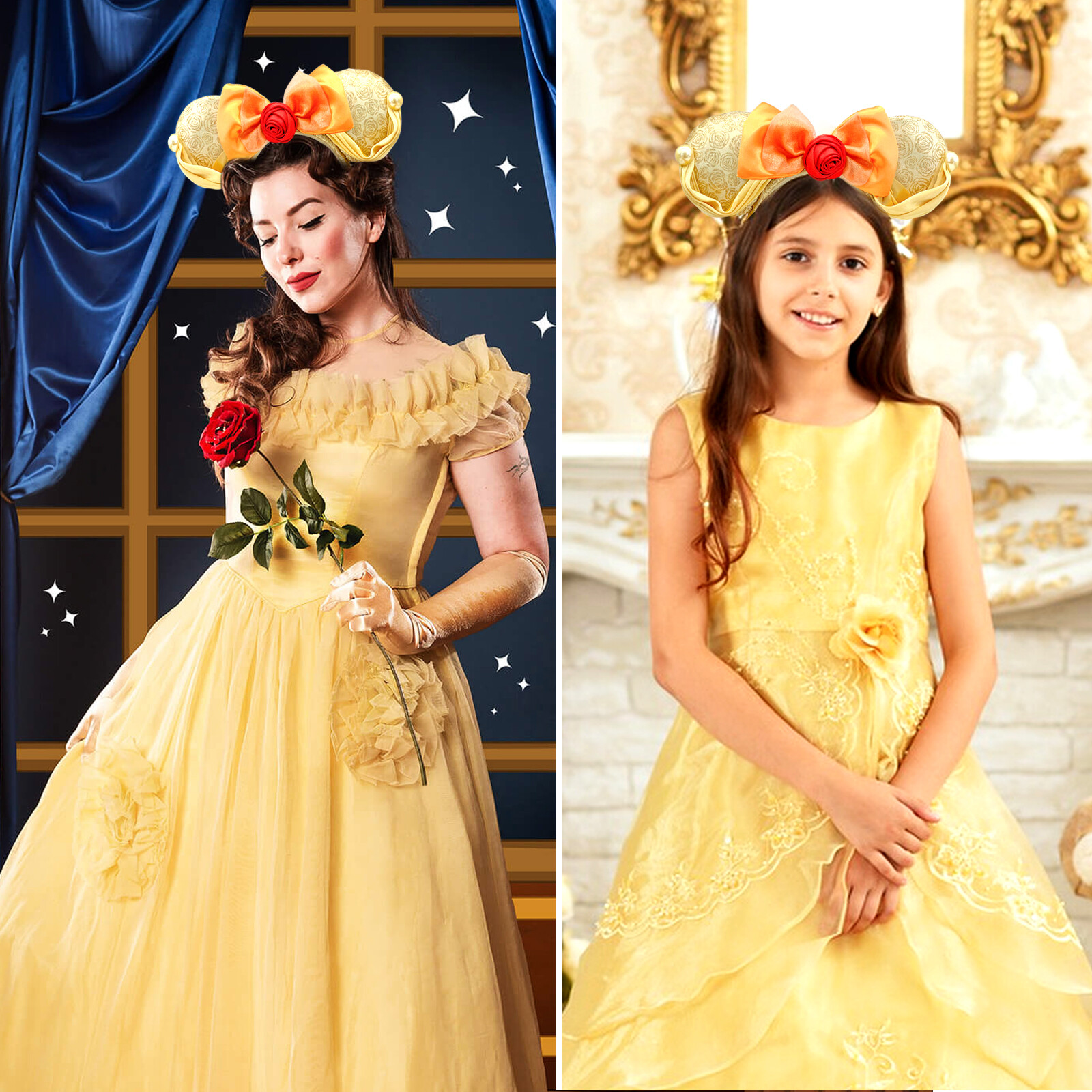 Disney~Parks Minnie Mickey Mouse Bow Ears Belle Beauty & the Beast Headband Girl