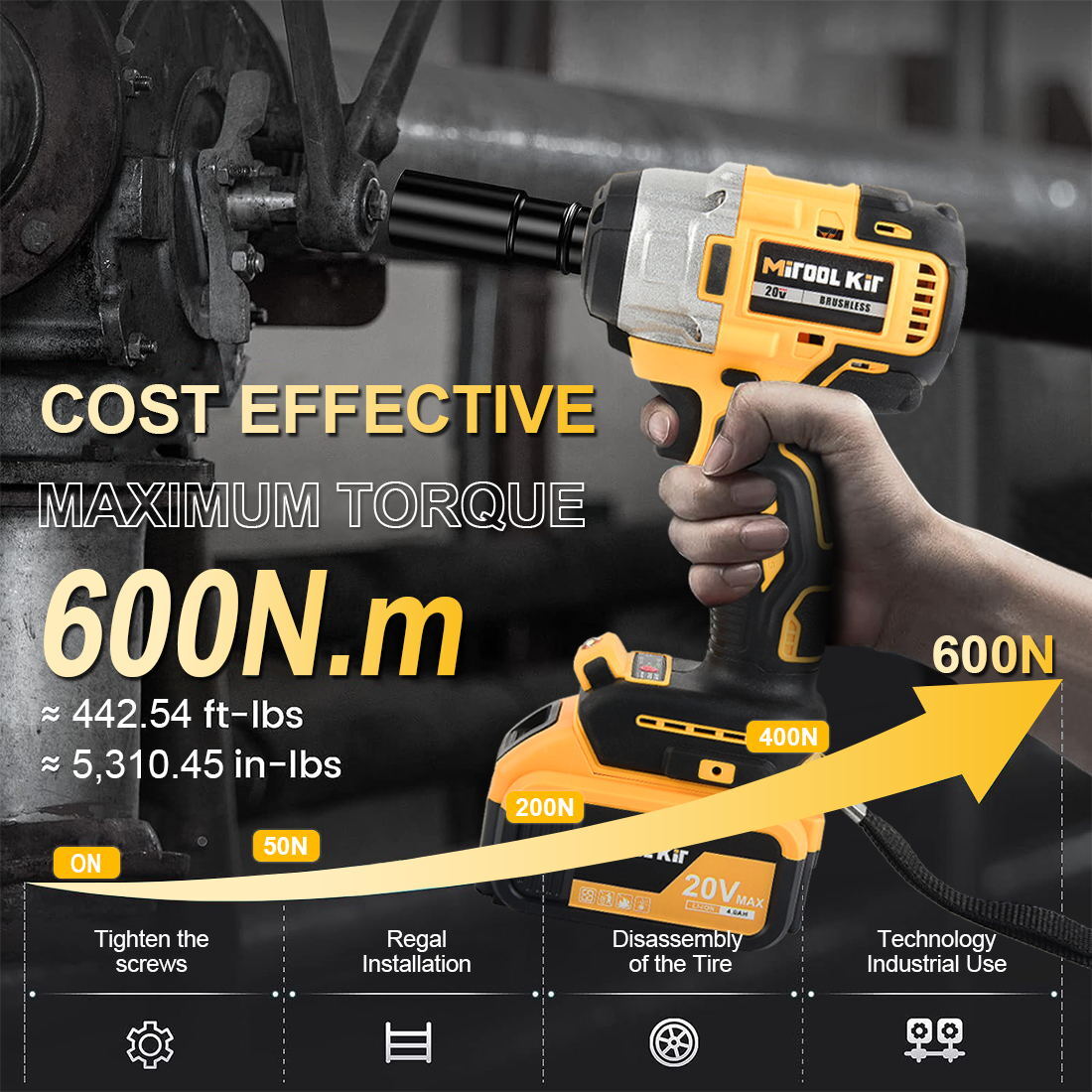 HIGH TORQUE 1/2" IMPACT WRENCH BRUSHLESS CORDLESS BATTERY IMPACT GUN KIT -Yellow