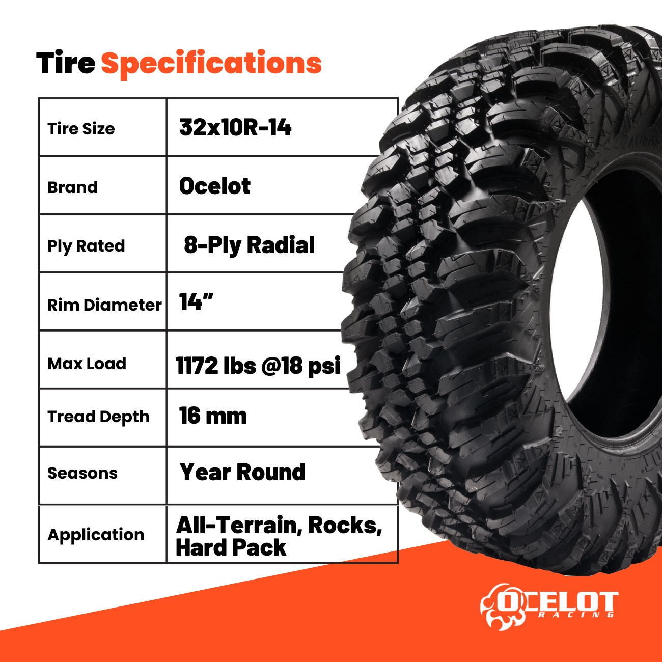 Ocelot Aurora 32x10R-14 ATV/UTV Tire - Set of 4