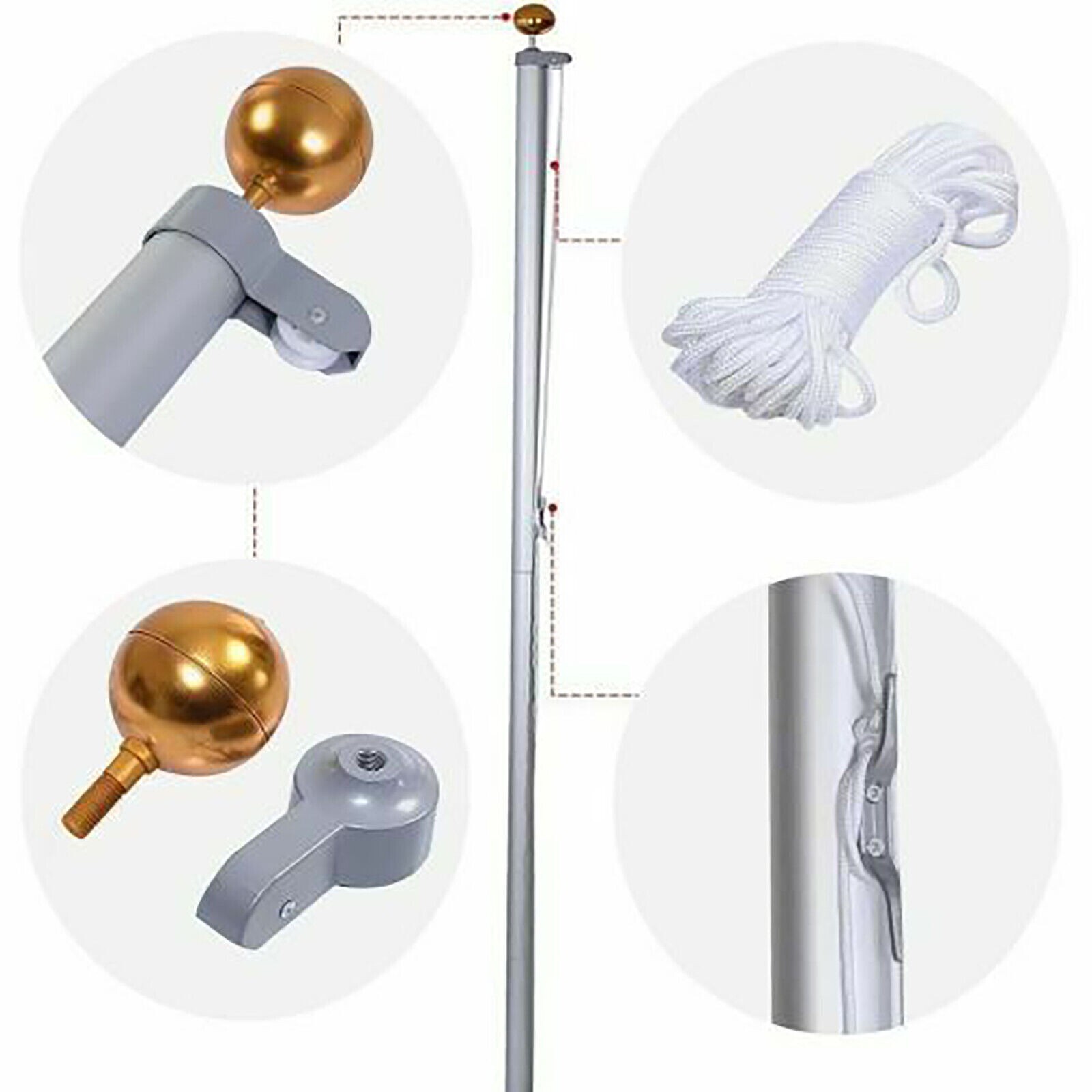 20 Ft Aluminum Flag Pole Sectional Flagpole Kit Heavy Duty 3'x5' US Flag