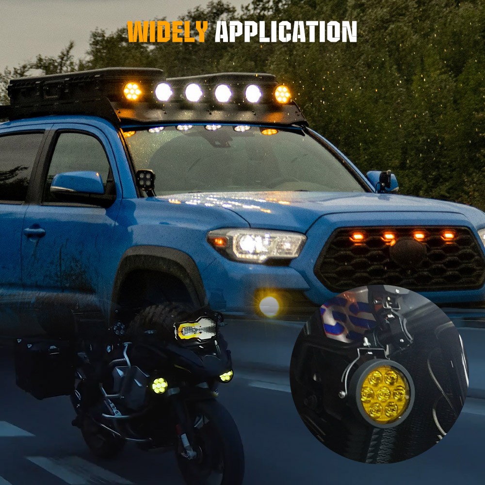 Pair Motorcycle LED Headlight Amber White Auxiliary Spot Lights Driving Fog Lamp