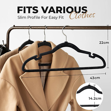 Velvet Clothing Hangers, 200 Pack, Black\Gray\Ivory, Non-Slip