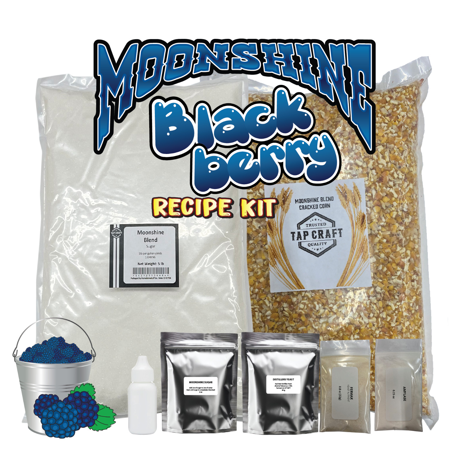TAPCRAFT Blackberry Moonshine Recipe Kit for Home Distilling – 5gal Corn Mash