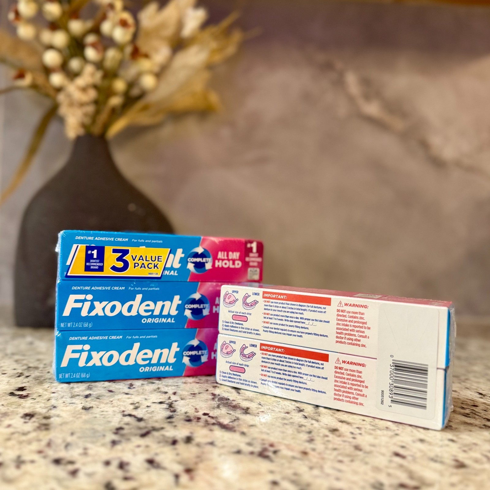 5packs-Fixodent Original Complete Denture Adhesive Cream-2.4oz(68g)*NEW-FREESHIP