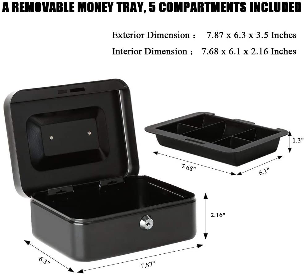 Medium Steel Cash Box Safe Chest Key Lock Money Document Cash Jewelry NEW