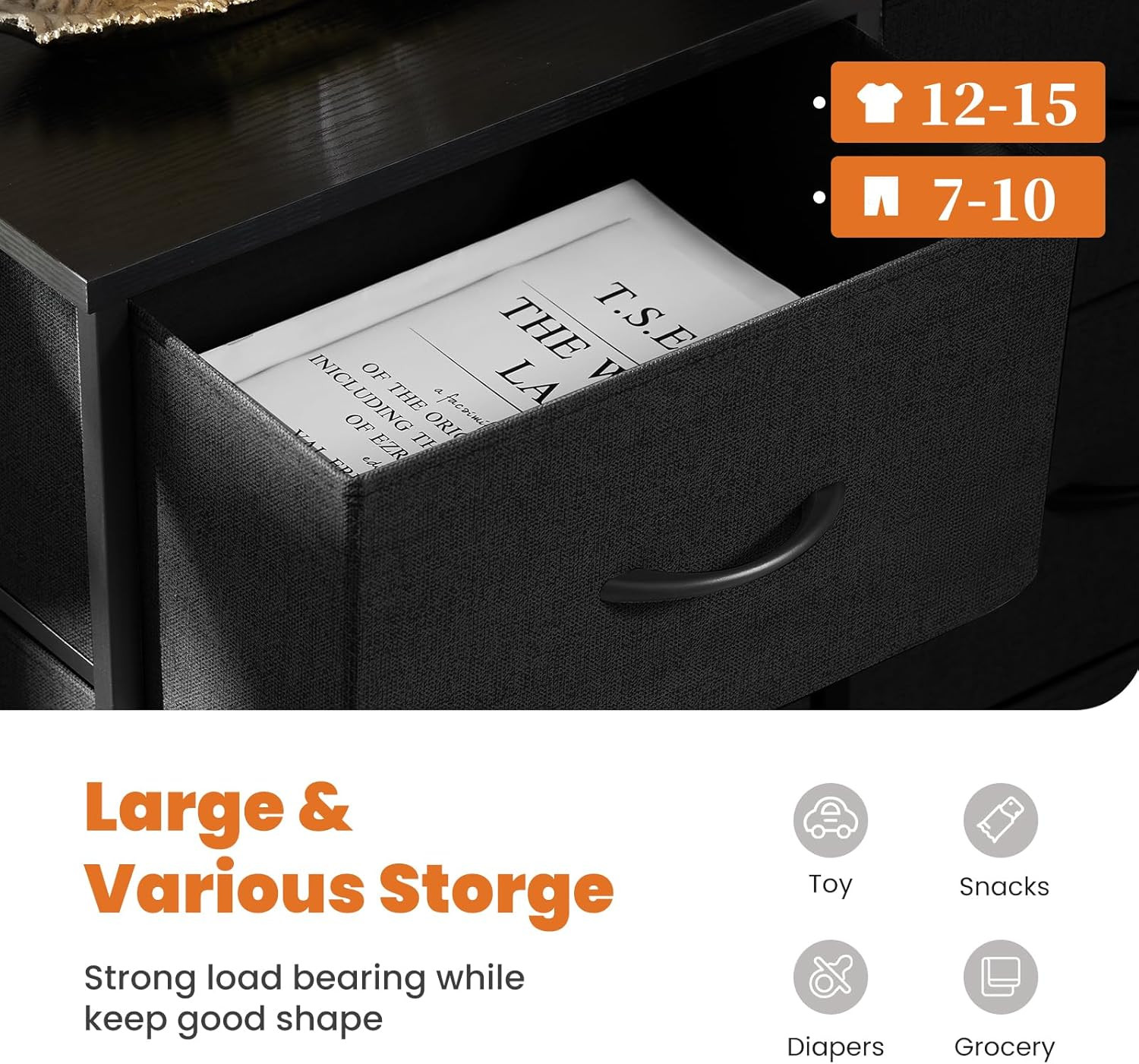 Dresser, Dresser for Bedroom Drawer Organizer Storage Drawers, Fabric Storage To