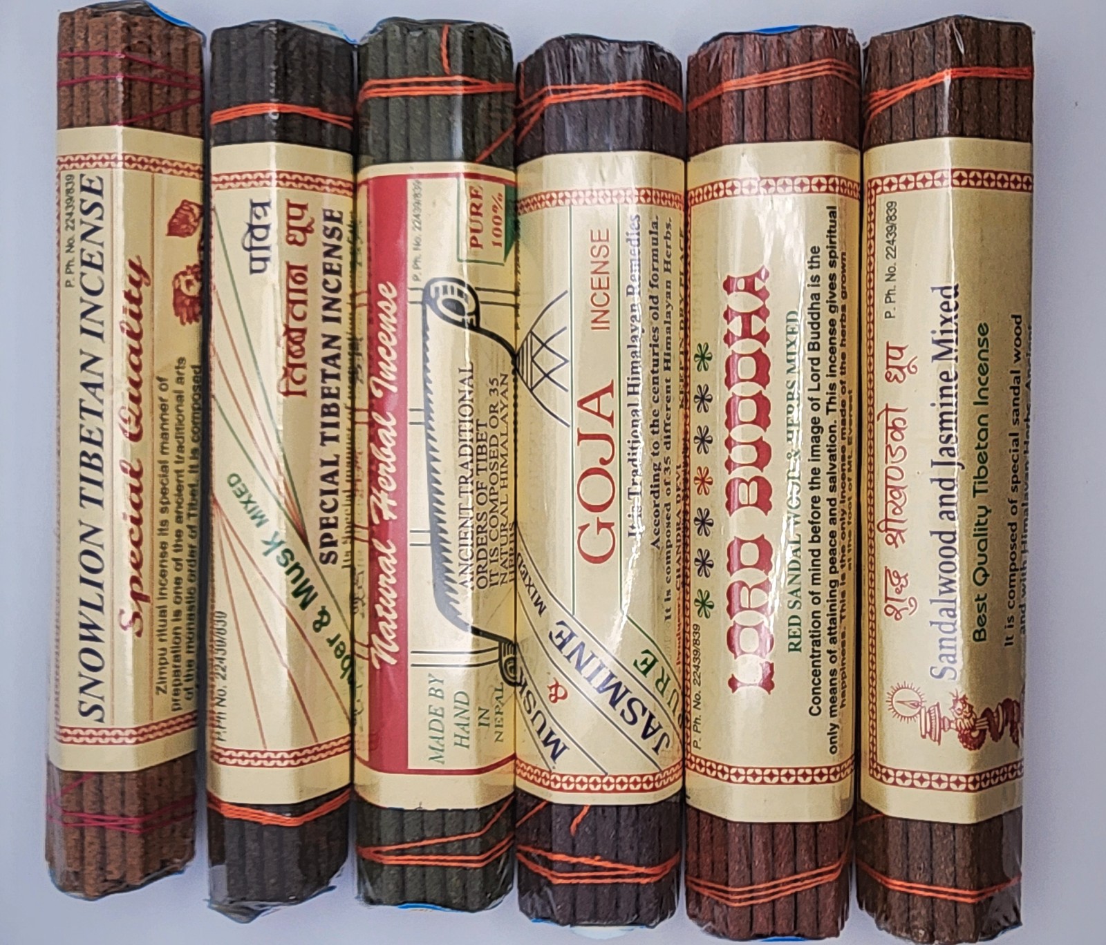 Tibetan Incense Bundle, by Chandra Devi-6 packs:Jasmine & Sandalwood, Natural,