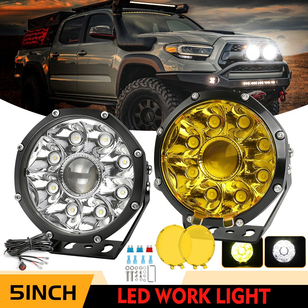 Pair 5" LED Work Lights Super Bright Offroad Driving Auxiliary Pods +Wire kits