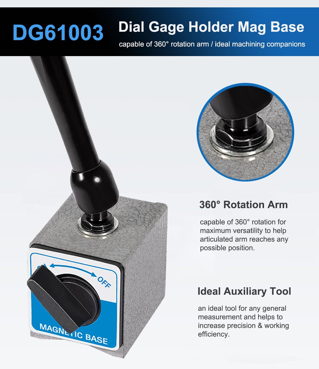 Regular Duty Dial Gage Holder DG61003 Mag Base w/Metal Fine Adjust for Noga