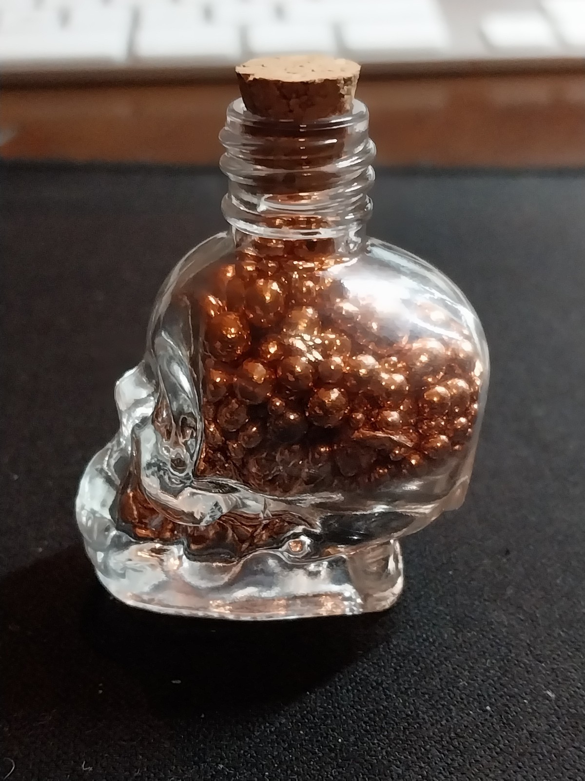 "Skull" Glass Bottle W/ Copper Bullion - 99.9 % Pure - 44 Grams - Great Gift!