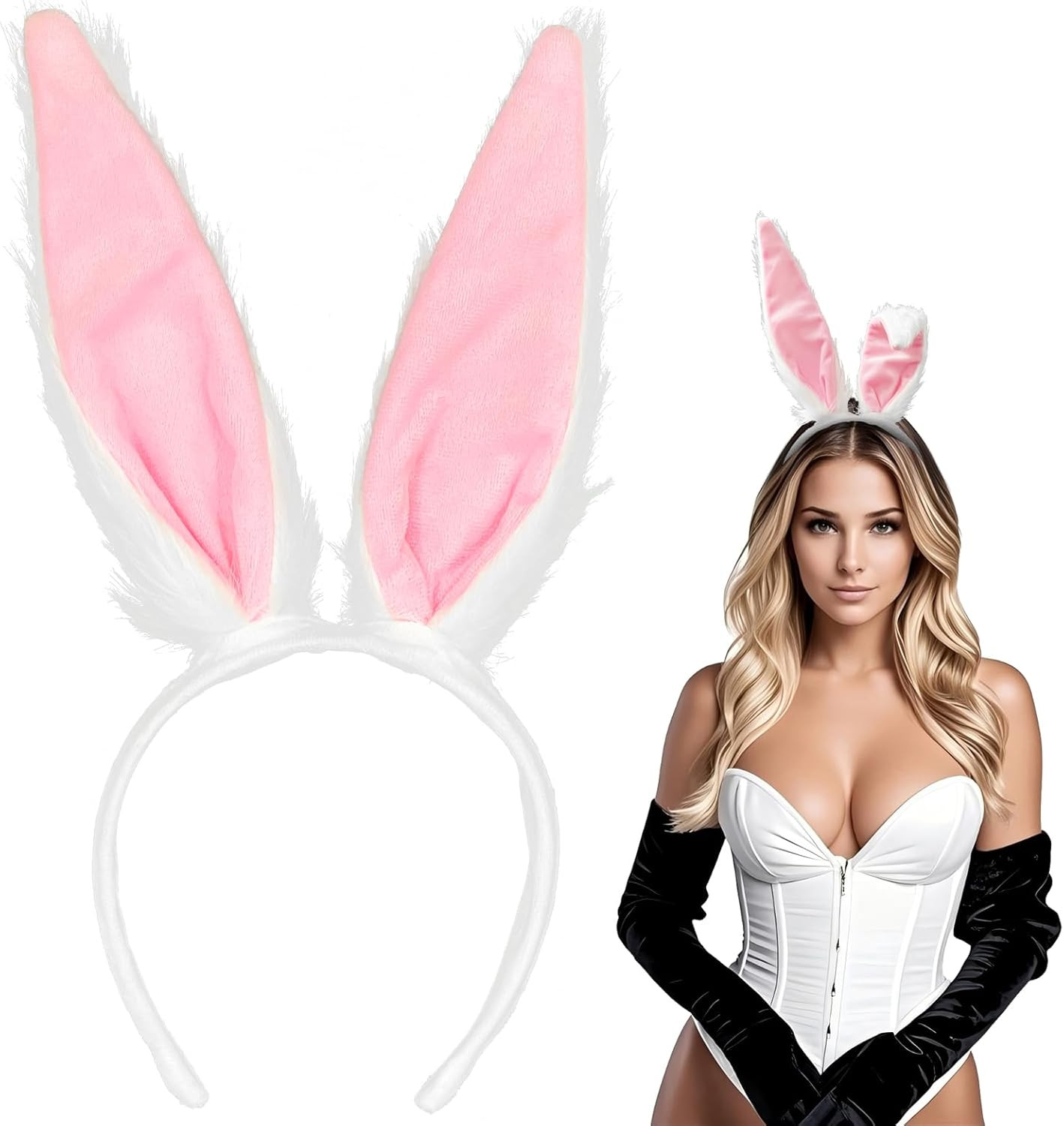 Bunny Ears Headband Plush White Rabbit Ears Easter Halloween Party Cosplay Gift