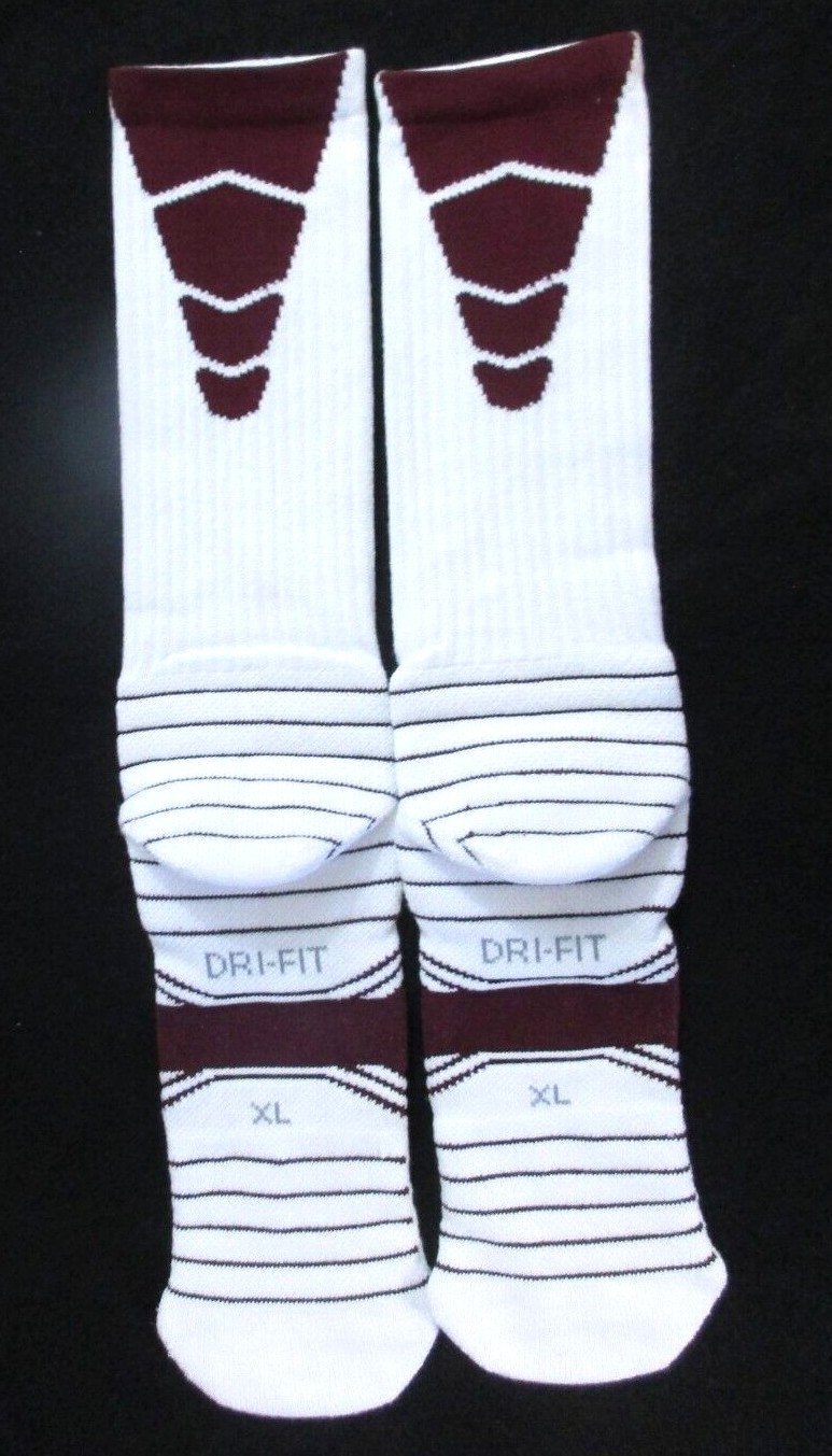 Nike Blk Sport Cushion Elite Crew Dri-Fit Socks White Wine size XL - PSX300 112