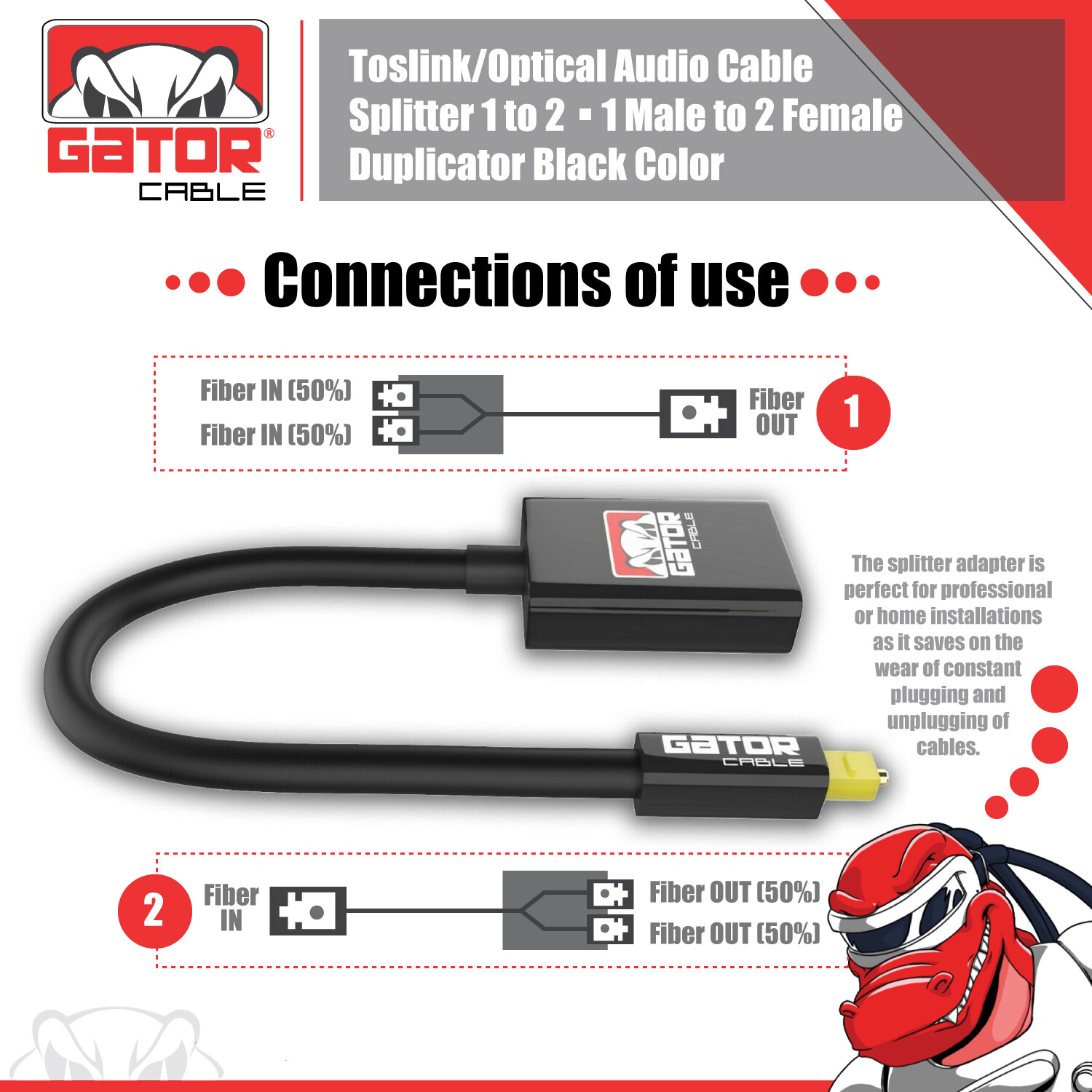 Dual Port Toslink Digital Fiber Optical Adapter Splitter Audio Cable 1 In 2 Out