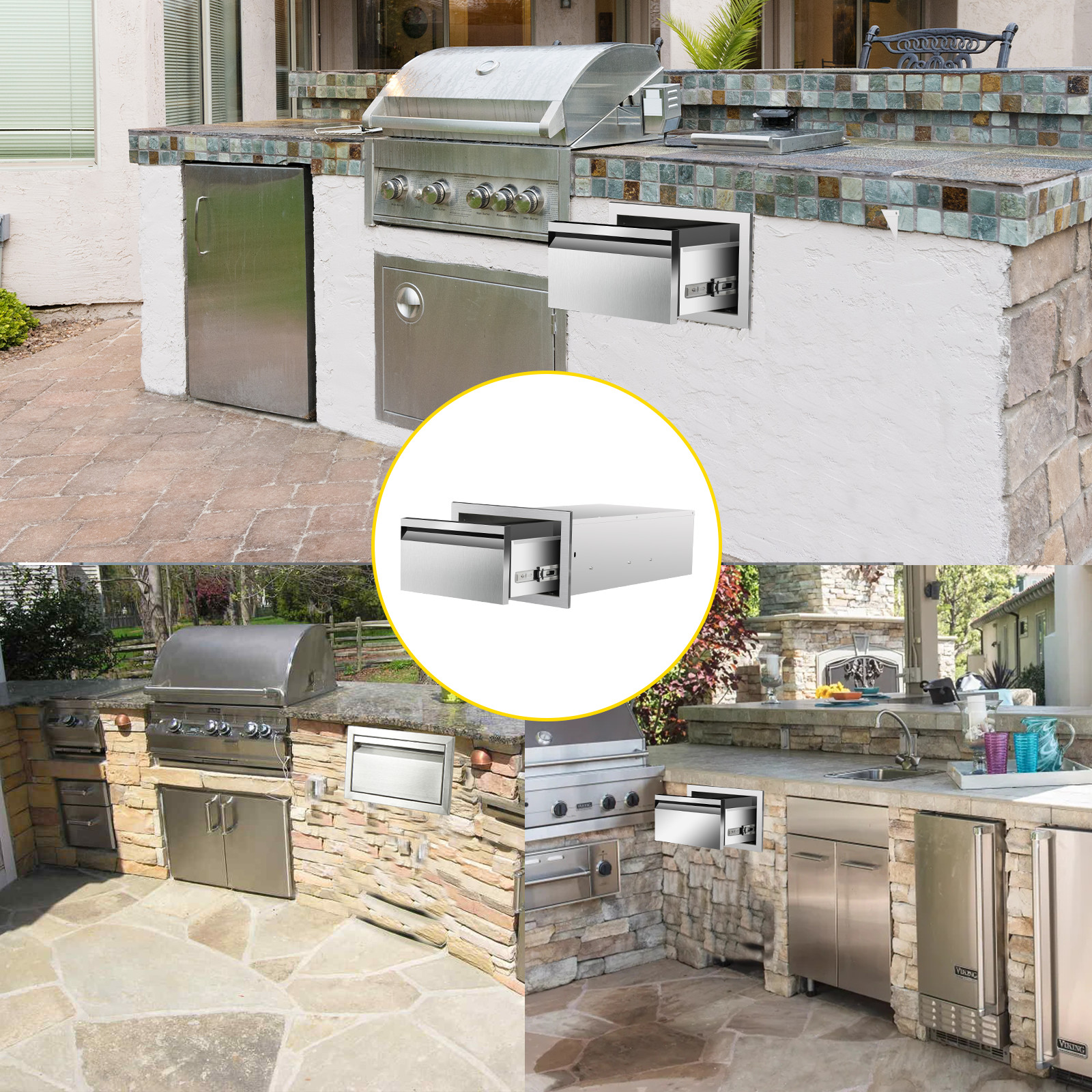 Outdoor Kitchen Drawers,Stainless Flush Mount BBQ Drawers(Multiple sizes)