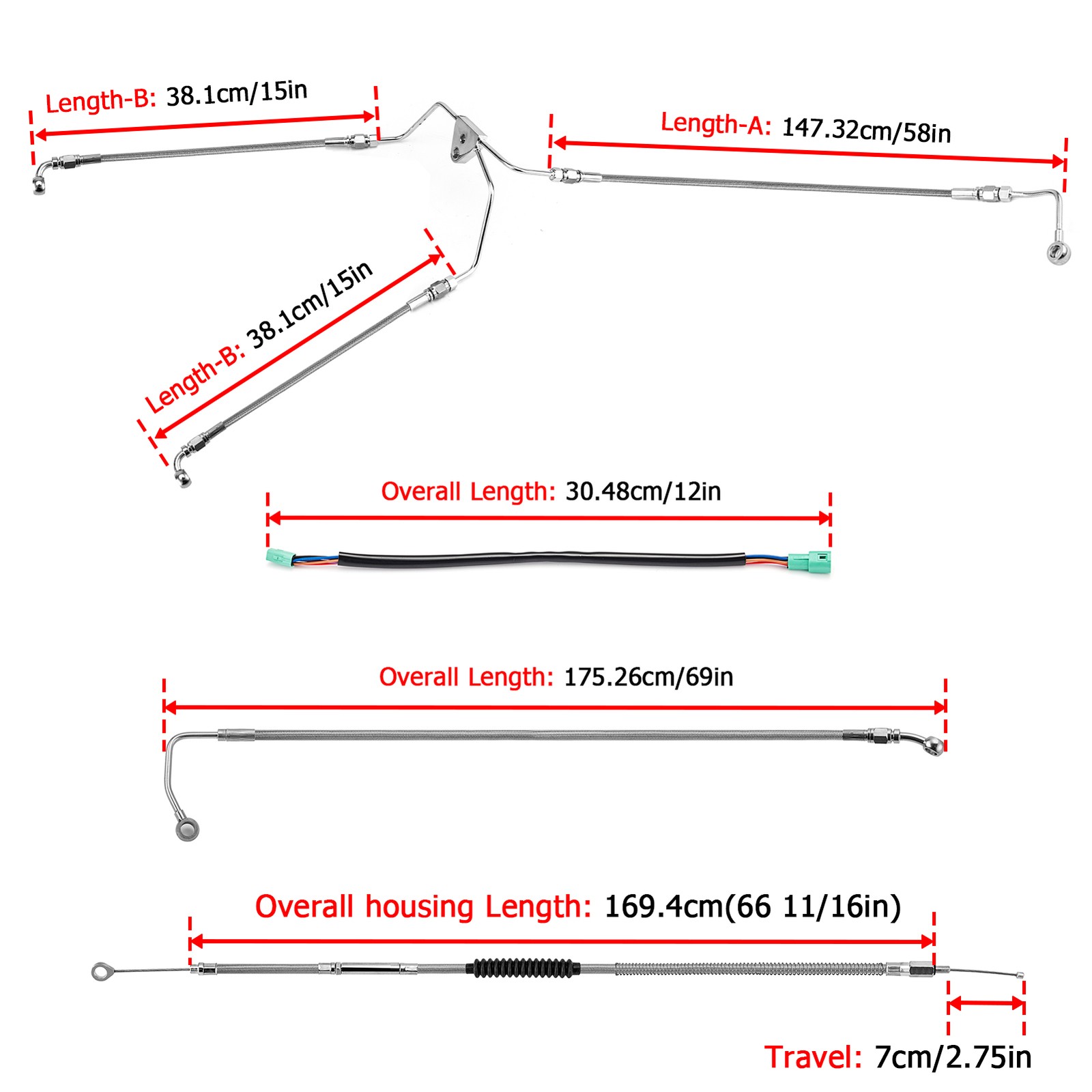 Black Handlebar Cable Kit For 2009-2013 Harley Touring 12"-14" Handlebar ABS