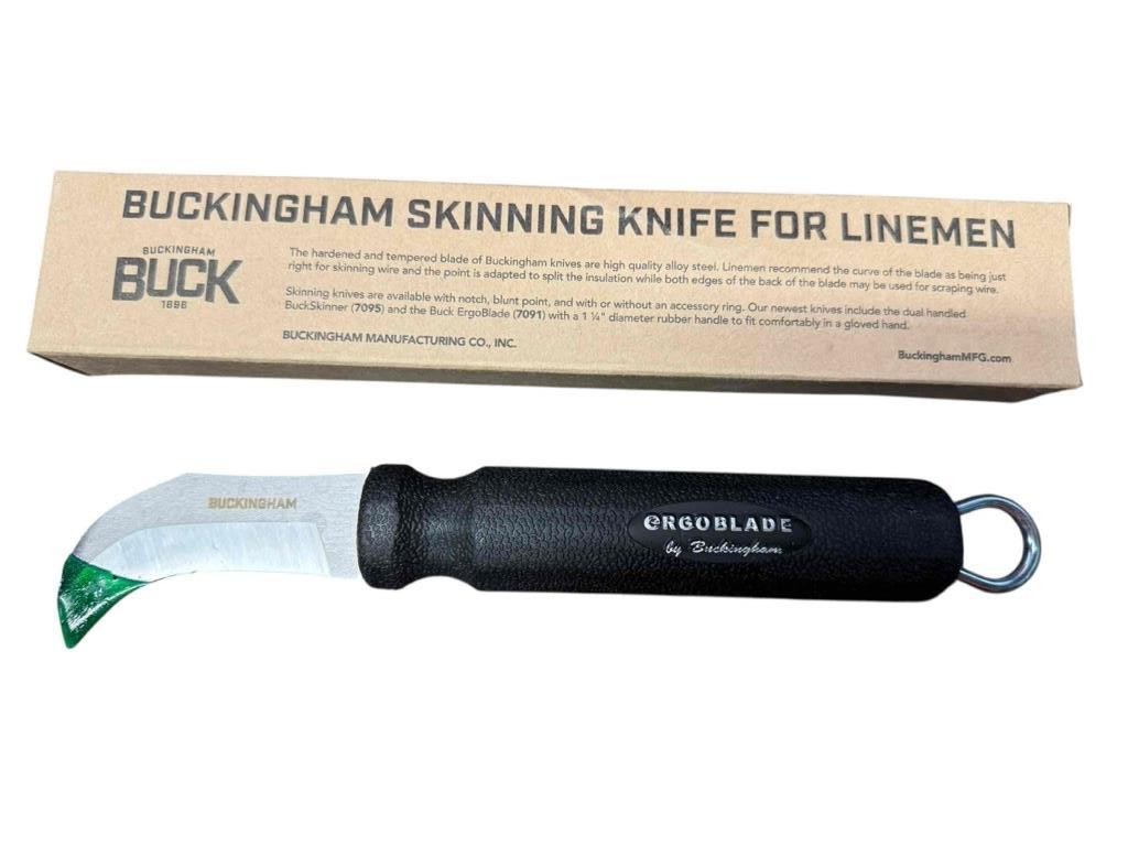 NEW Buckingham Buck 7091 Wire Skinning Knife For Lineman Ergoblade Black Handle