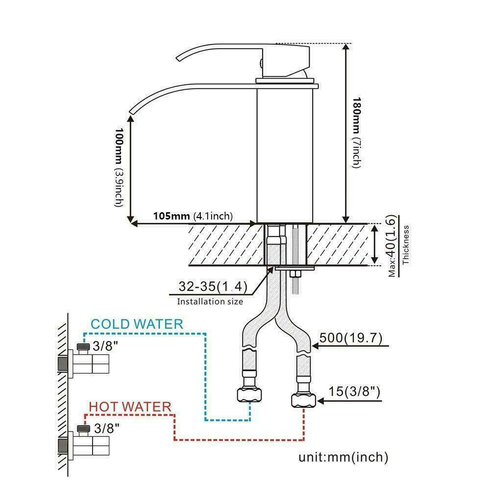 Waterfall Bathroom Sink Faucet Single Handle Hole Vanity Mixer Taps with Cover