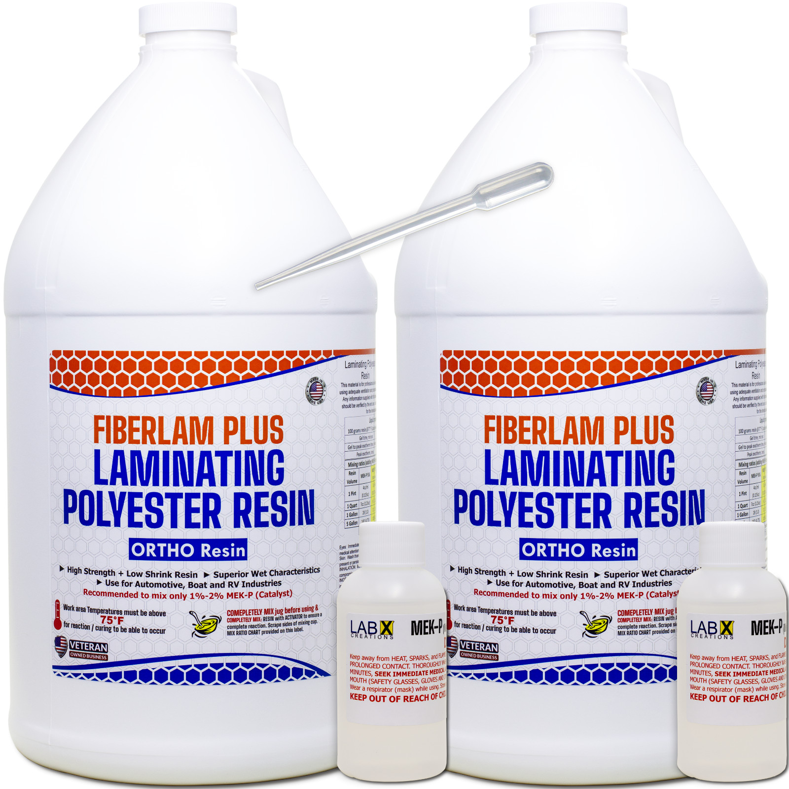 FIBERLAM PLUS 2 Gallon FIBERGLASS RESIN +MEKP (for Laminating cloth, mat,strand)