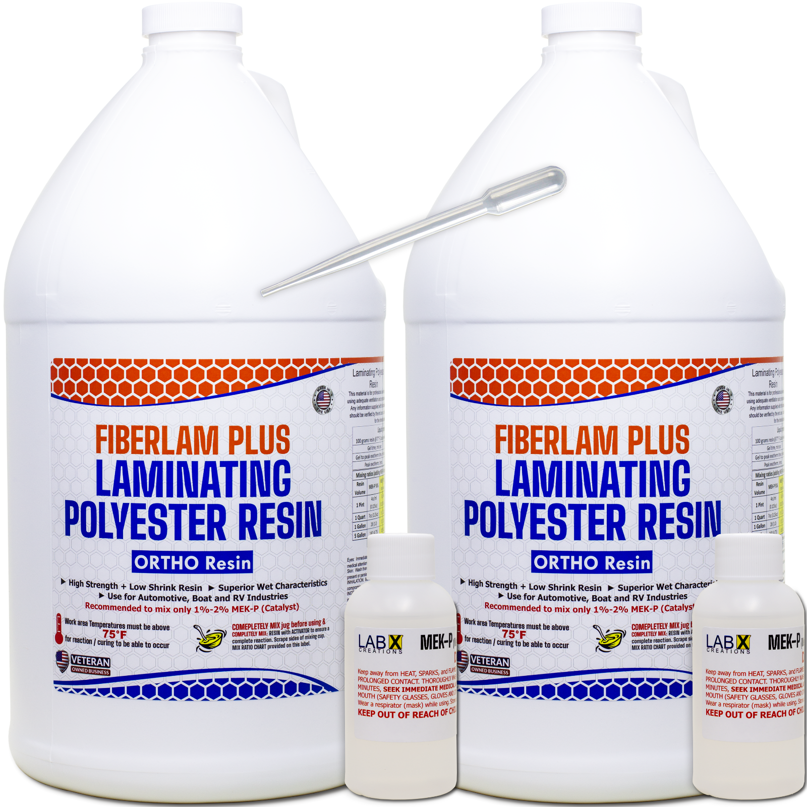 FIBERLAM PLUS 2 Gallon FIBERGLASS RESIN +MEKP (for Laminating cloth, mat,strand)
