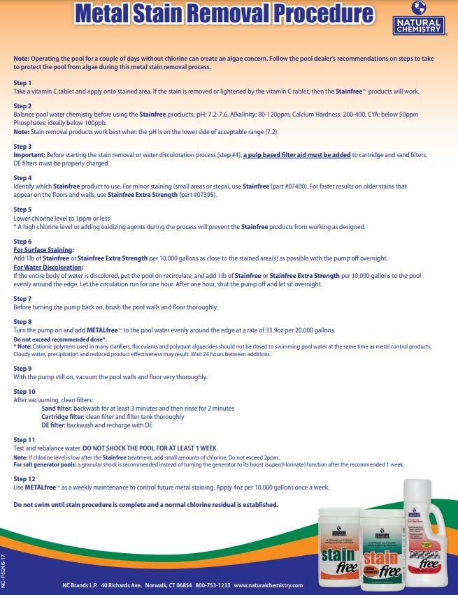 Natural Chemistry Swimming Pool STAIN FREE Remover - 1.75 lb (Choose Quantity)