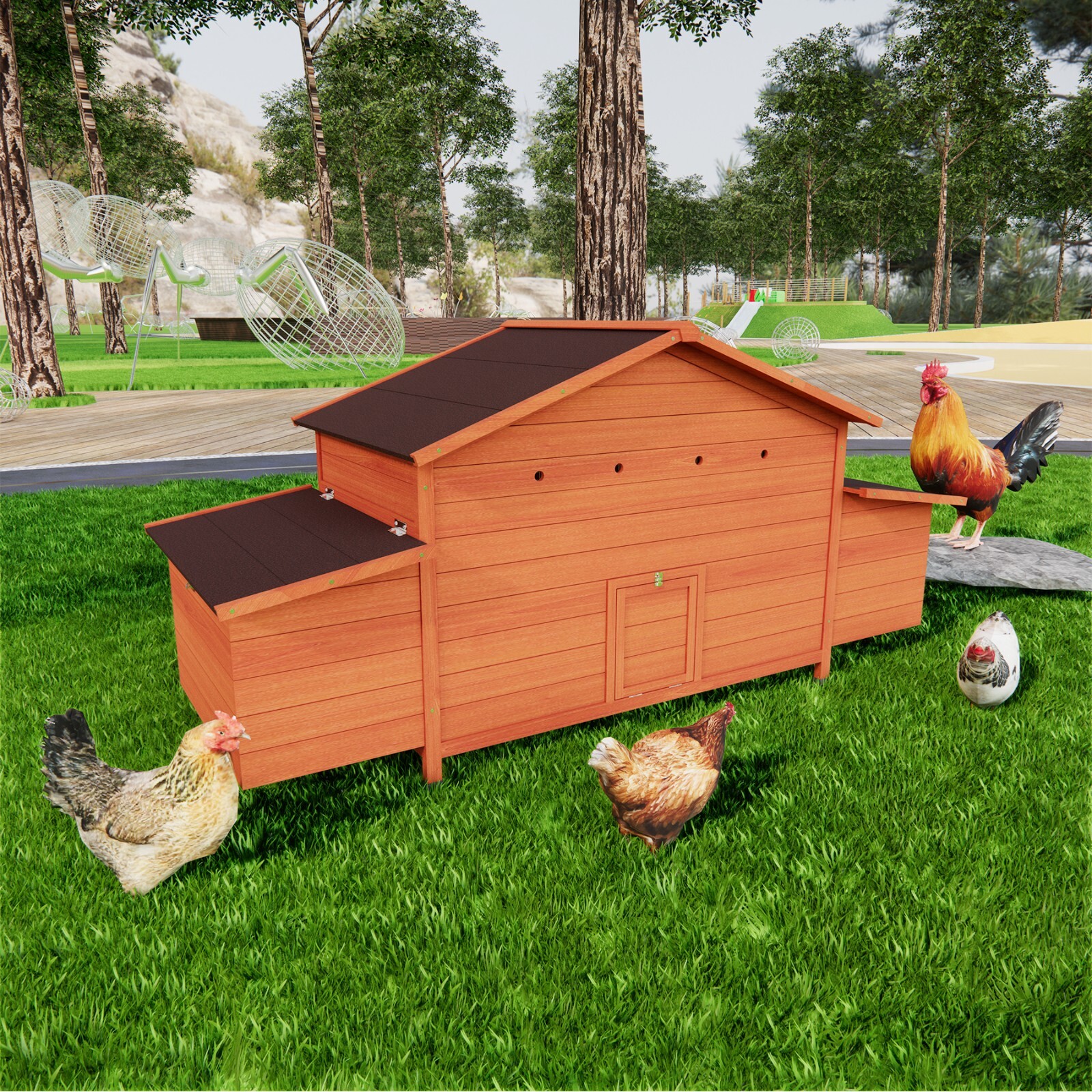 11.12ft² Wooden Chicken Coop Large Outdoor Hen House Poultry Cage W/ Nesting Box