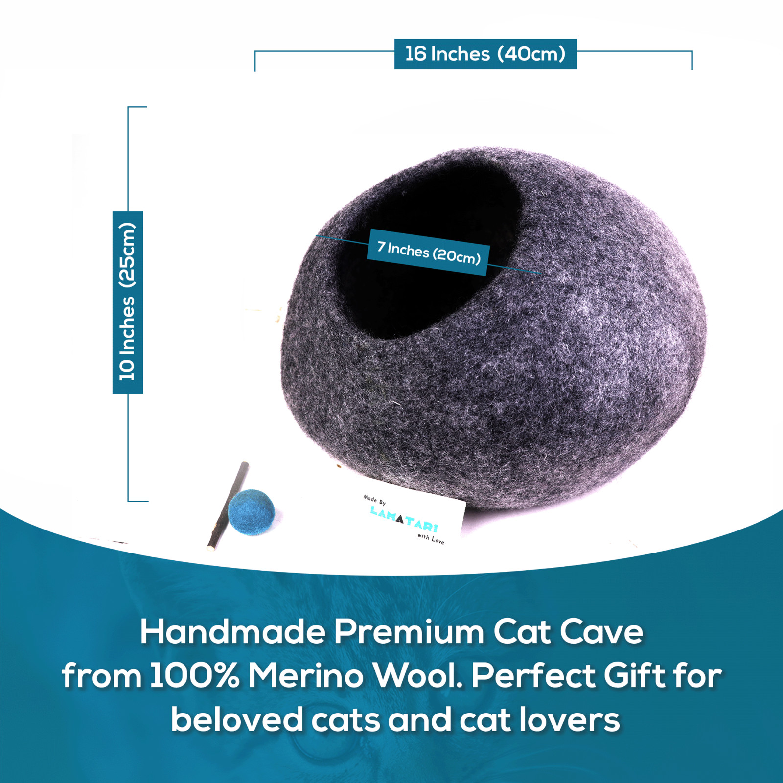 Lamatar1 Felt Cat Cave Comfortable Cozy Cat Home For Pet Handmade In Nepal