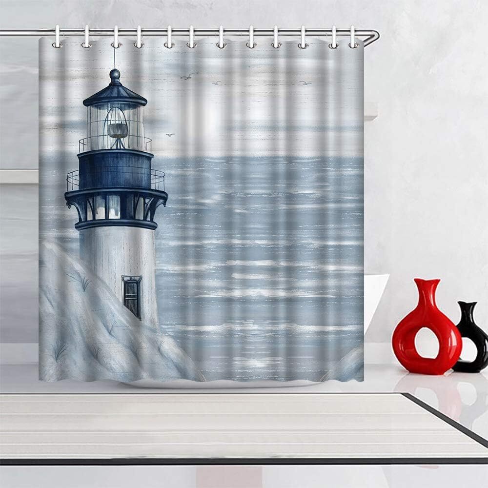 Lighthouse Shower Curtain Bathroom Decor 72"x72" Ocean Sunrise Nautical