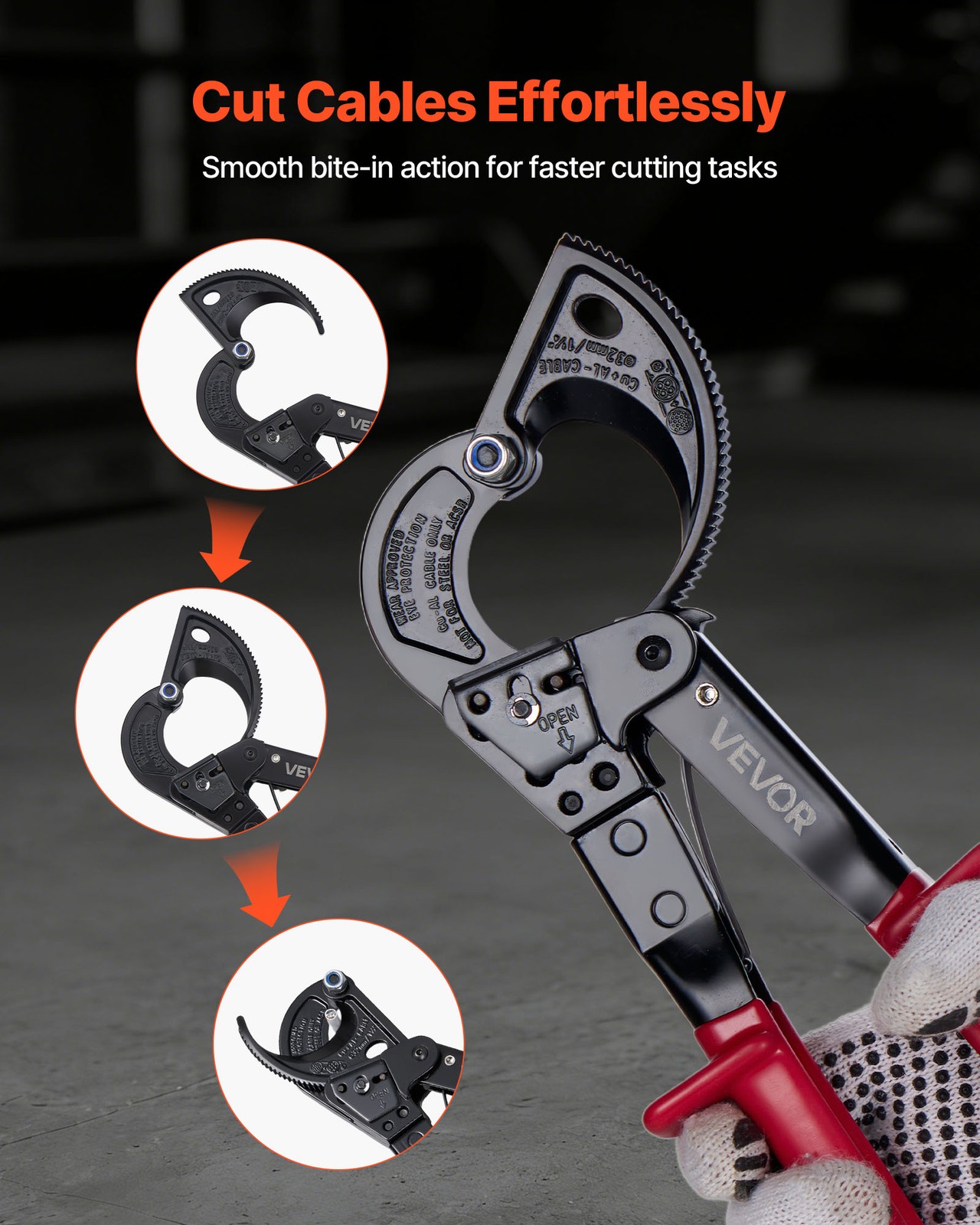 VEVOR Ratcheting Cable Cutter for Cutting Copper Aluminum 474 MCM / 240 mm²