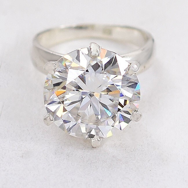 RARE 10.20 Ct White Treated Diamond Solitaire Ring-Certified ! 925 Silver