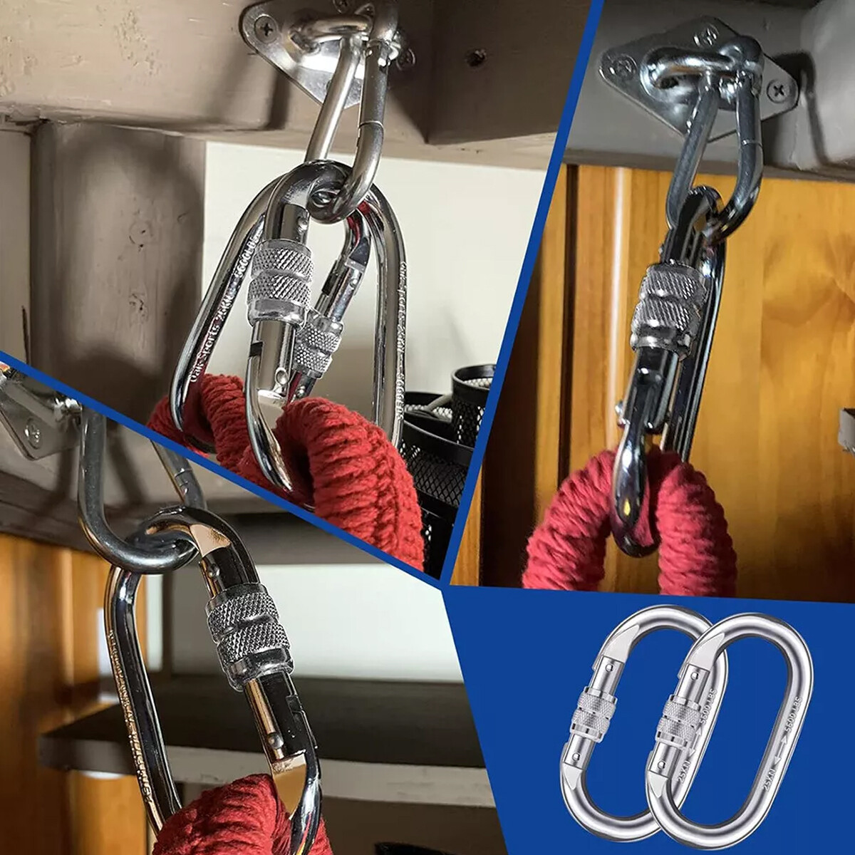 5 Pack Stainless Steel Screw Locking Carabiner Clip 25KN Heavy Duty Springs Hook