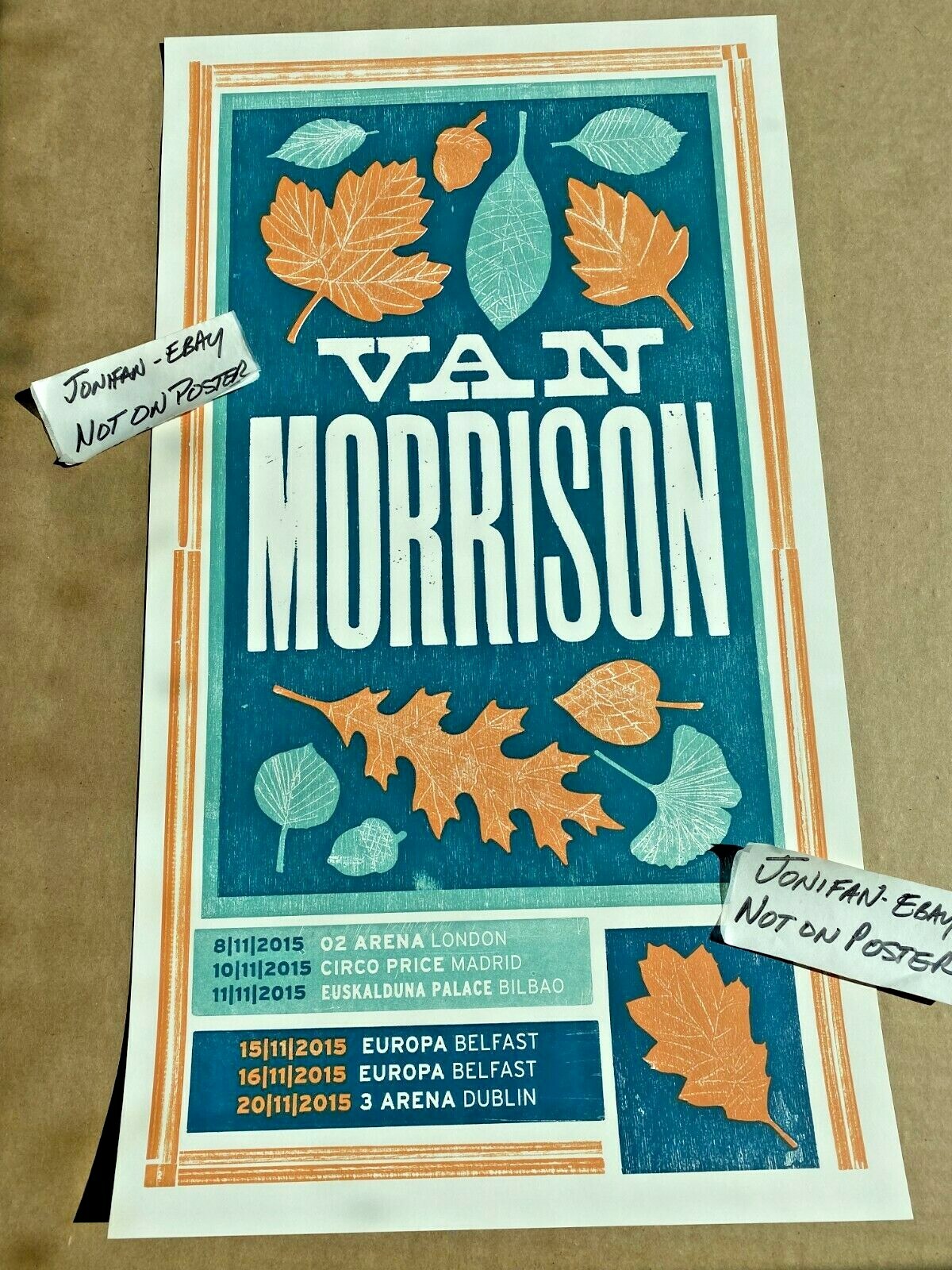RARE Van Morrison UK EURO TOUR 2015 Original Letterpress AP Artist Signed Poster