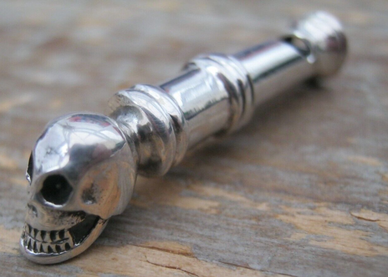 Fabulous Memento Mori Skull Whistle Made In Solid Silver And Stamped 925