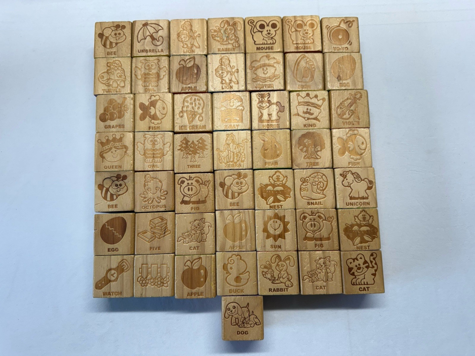 Vintage Wood Blocks 50 Letters Numbers Pics Six Sided