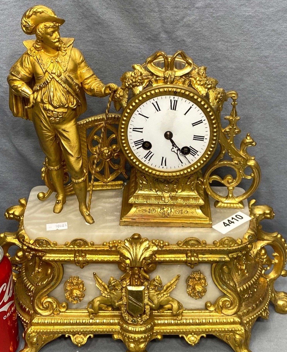 Antique French Gilt Spelter & Marble Mantle Clock Ormolu Timepiece Untested