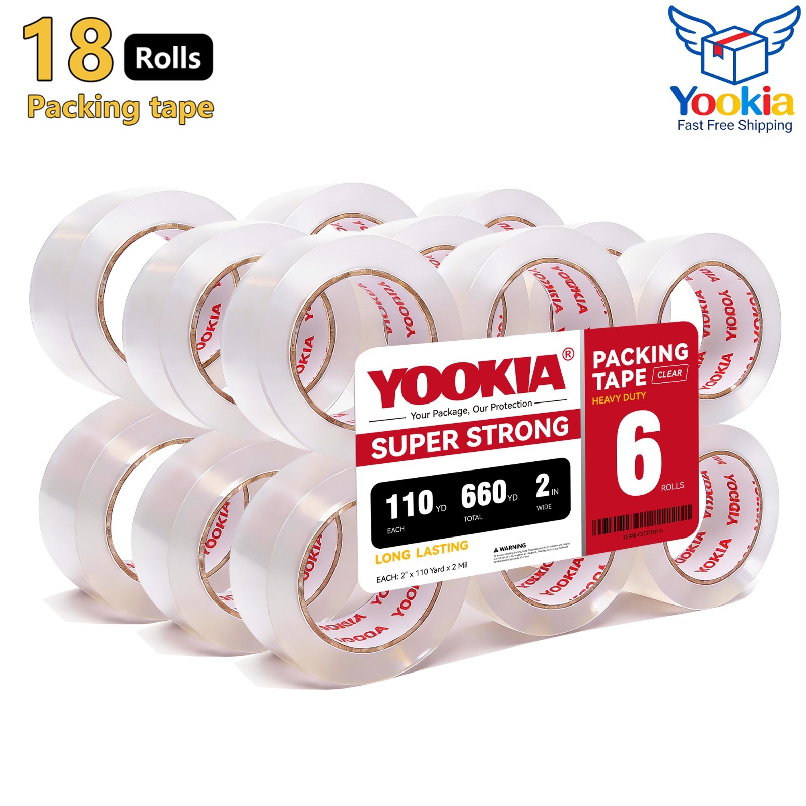 6/18Rolls Shipping Packaging Box Packing Sealing Tape 2 mil 2"x110 Yards 330FT