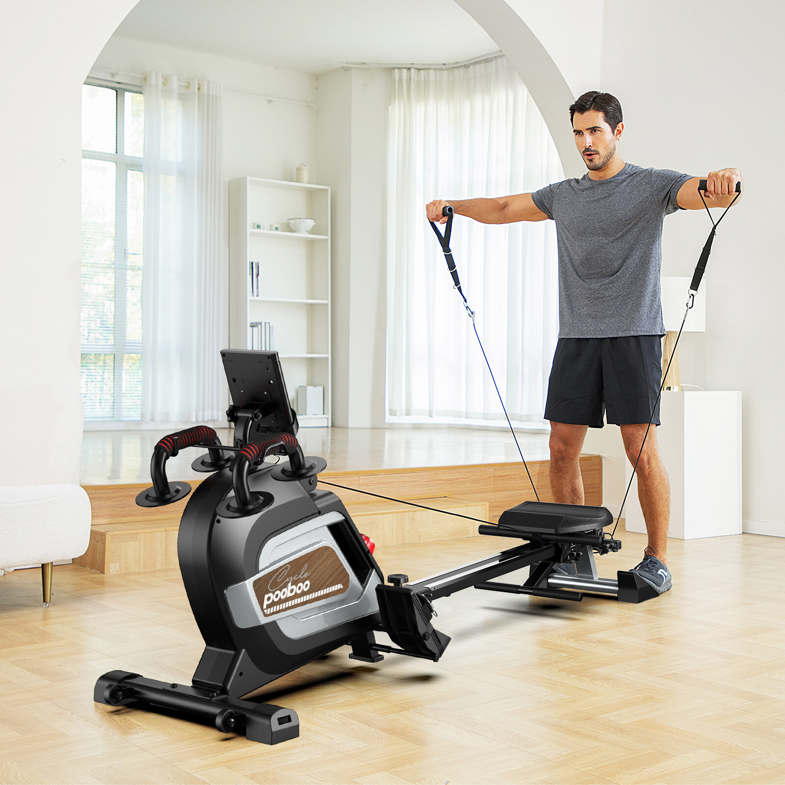 Indoor Magnetic Rowing Machine 14 Levels Quiet Resistance Dual Slide Rail Rower