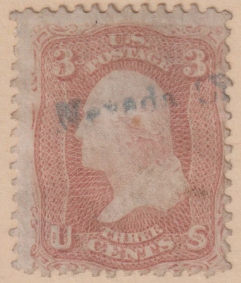 MONTANA TERRITORY - BLUE STRAIGHTLINE NEVADA CITY - SCARCE FANCY CANCEL on #65