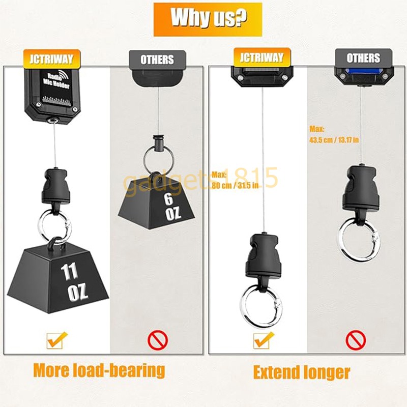 CB Radio Mic Holder Hanger Retractable 32" Stainless Steel Cord Keeper w/ Clip