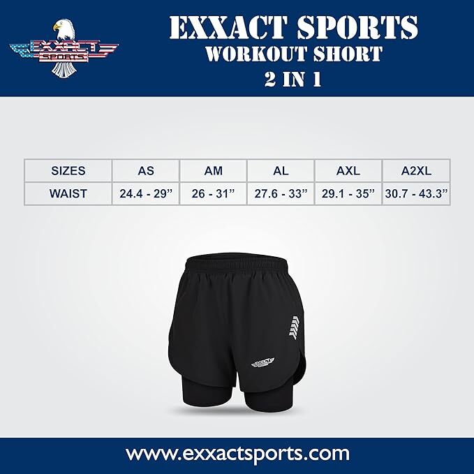 Exxact Sports 2 in 1 Shorts Men - Athletic Shorts with Compression Liner Men