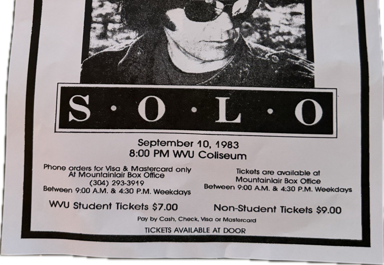 A Very Special Evening Neil Young Promo Flyer (March 4, 1983 - West Virginia)