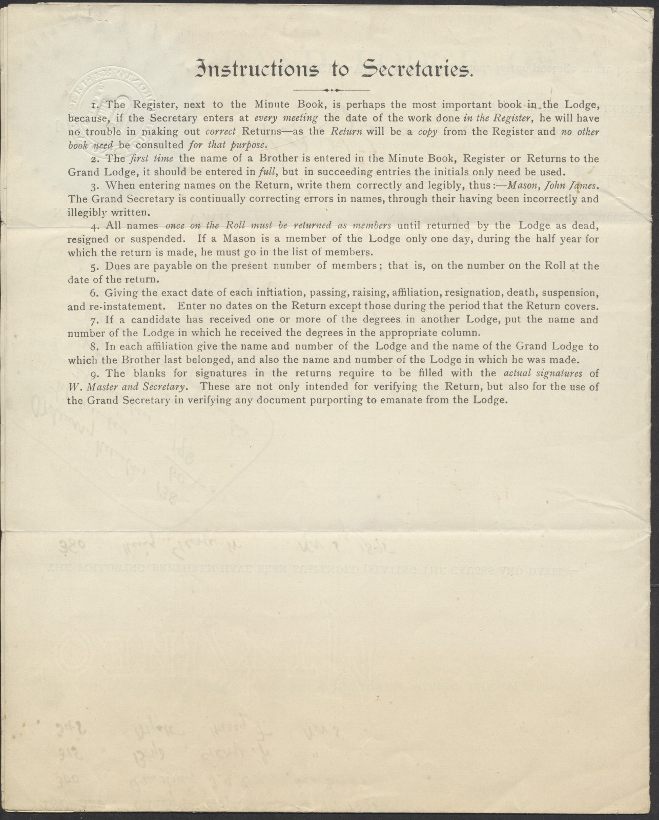 1895 1c Small Queen Circular Grand Lodge of Canada Hamilton Squared Circle