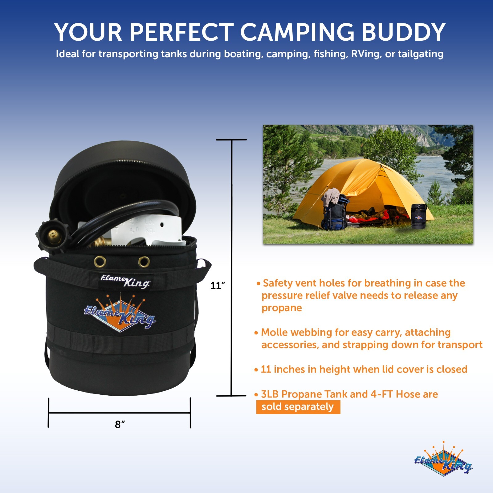 Flame King Gas Hauler for 3 lb. Propane Tank-Insulated Protective Carry Case