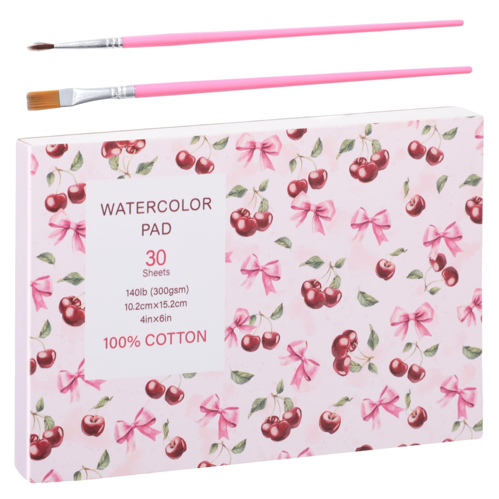 30 Sheets Watercolor Paper Pad with 2 Pcs Watercolor Brush, 140 lb/300 GSM