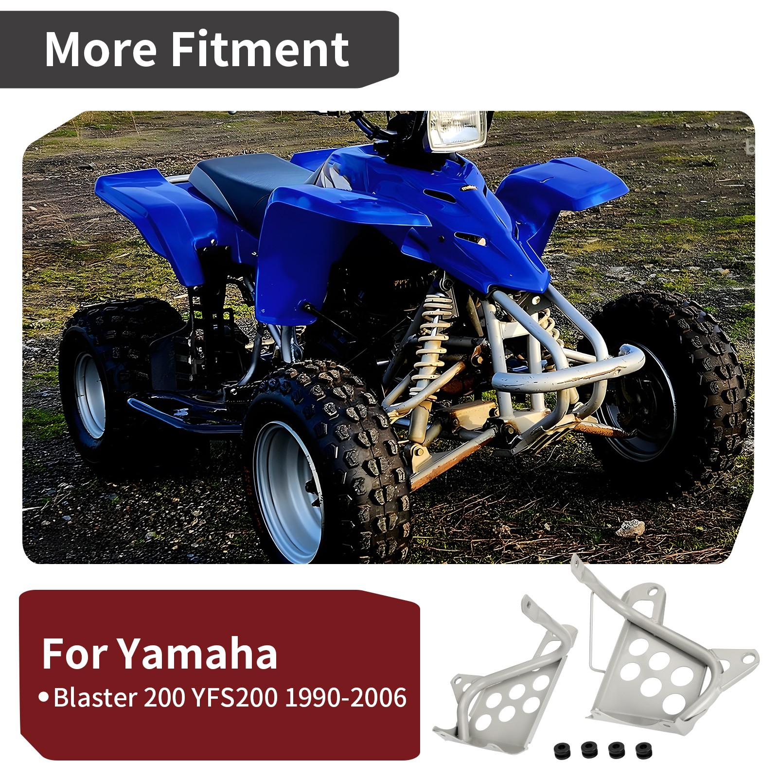 Left & Right Heel Guards Footrest For Yamaha Blaster 200 YFS200 1990-2006 Silver