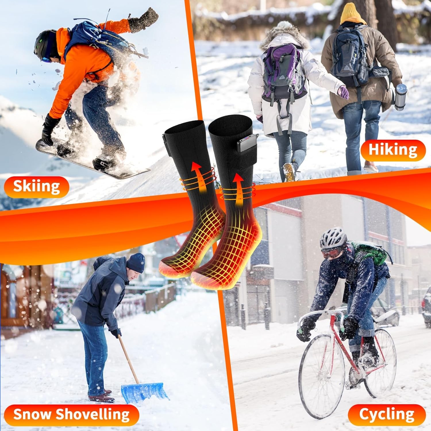 Rechargeable Battery Heated Gloves with Heated Socks Electric USB Thermal Winter