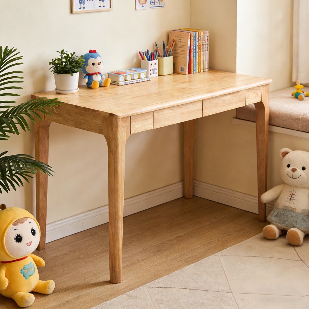 Solid Wood Desk w/ Drawers, Mid-Century Modern Home Office Desk, Study Bedroom