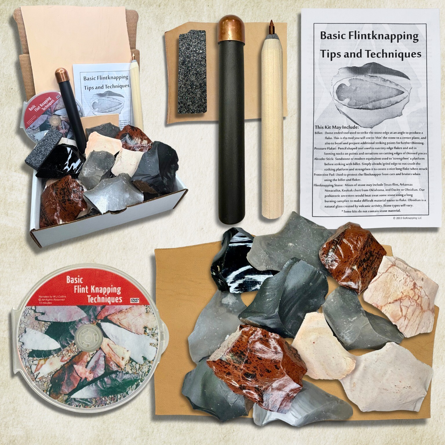 Deluxe Flint Knapping Kit - Copper Billet, Flaker, Pad, DVD, and Stone Included