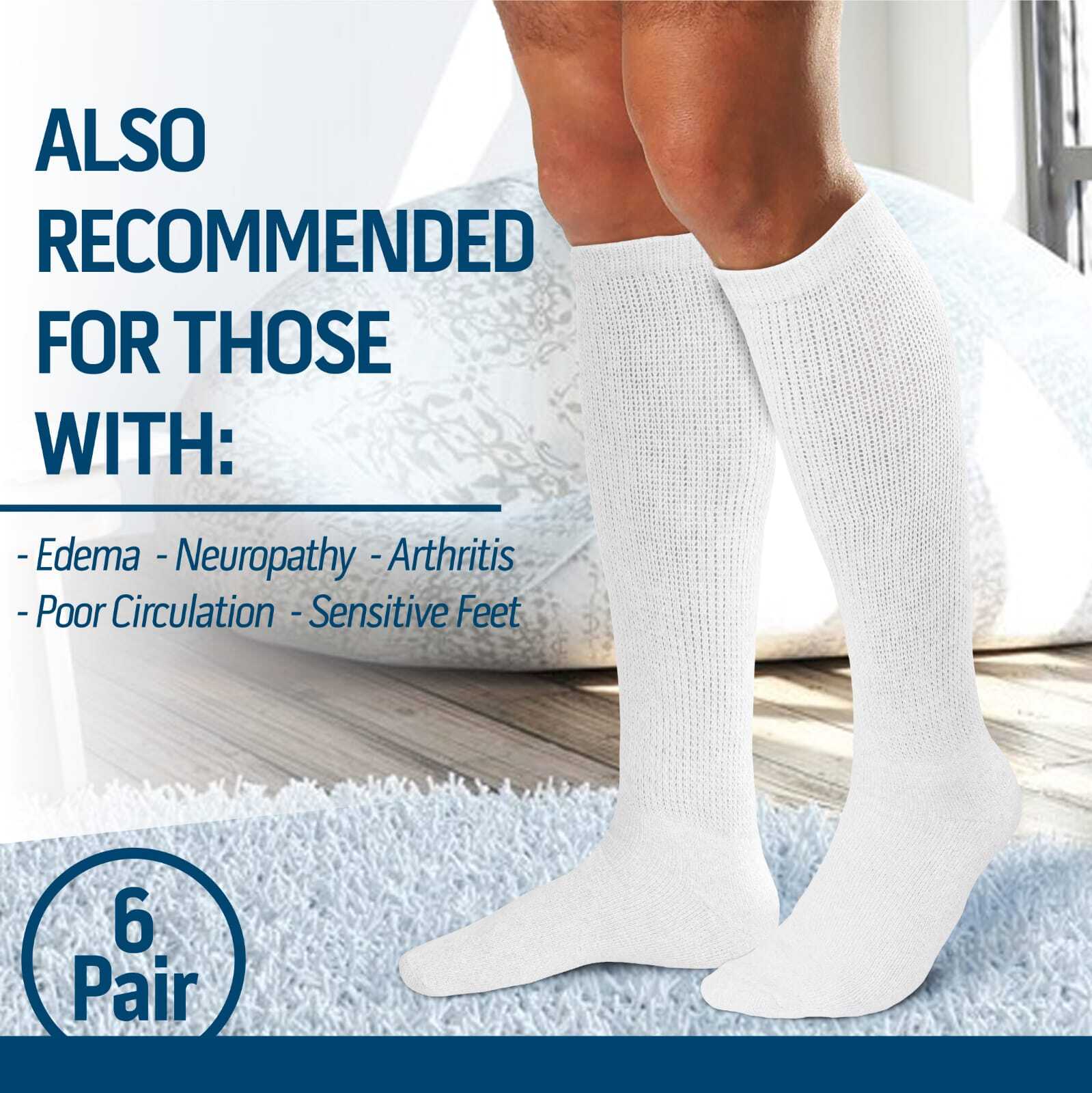 6-12Pairs Men's Diabetic Over The Calf - Knee High Compression Cotton Crew Socks