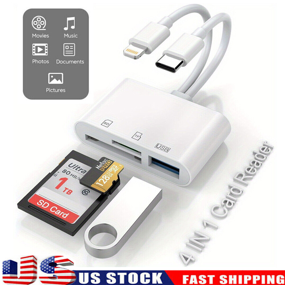 4 in 1 Memory Card Reader iOS USB-C OTG Adapter SD Card Reader For iPhone/iPad