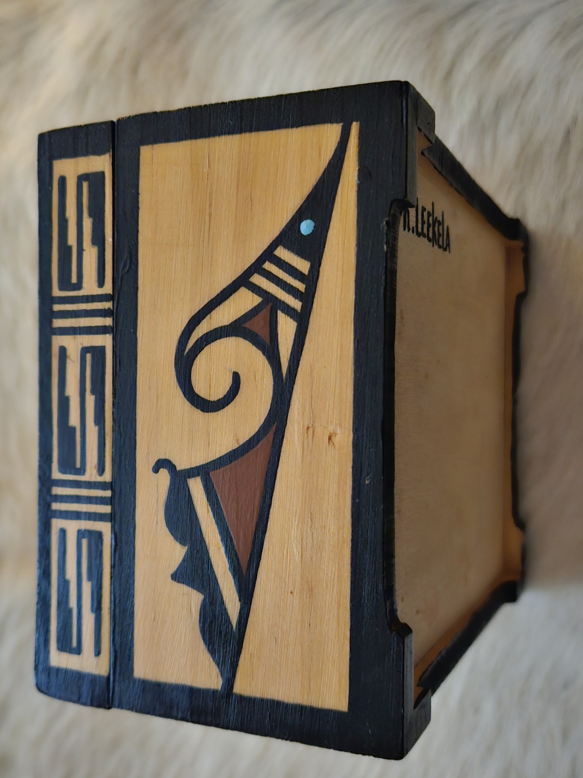 Native American Wood Keepsake Box by K. Leekela, Zuni Pueblo 6x5x3.5
